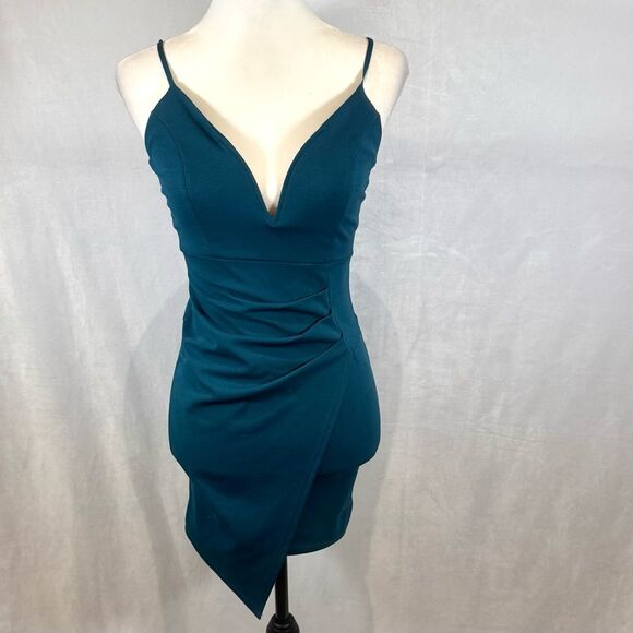 Windsor deep teal green pleated mini bodycon wrap dress size XS - Picture 2 of 8